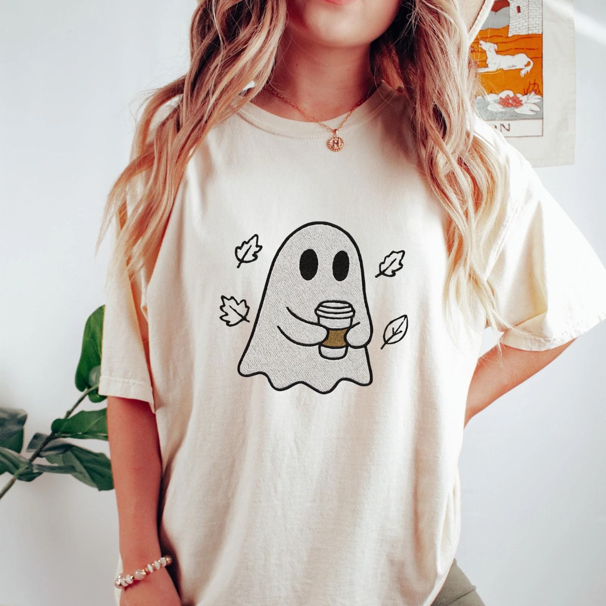 T-Shirt Natural / S Funny Ghost Halloween Coffee Lover Shirt