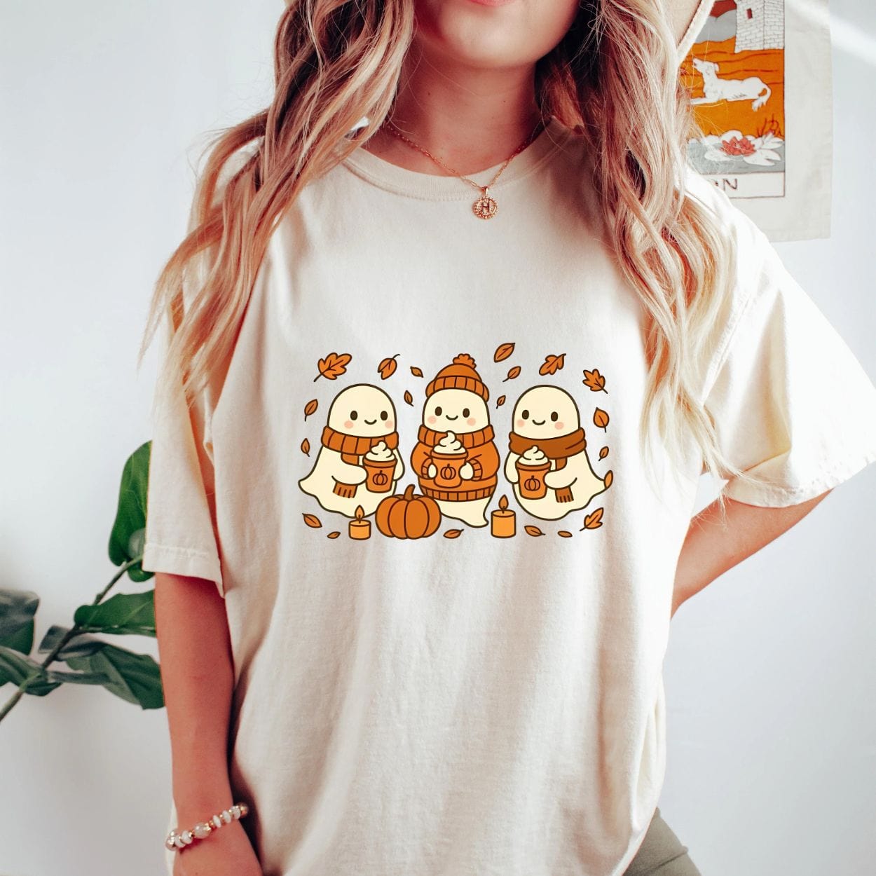 T-Shirt Natural / S Ghost Coffee Lover Halloween Shirt