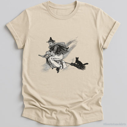 T-Shirt Natural / S Halloween Witch Black Cat Vintage Shirt