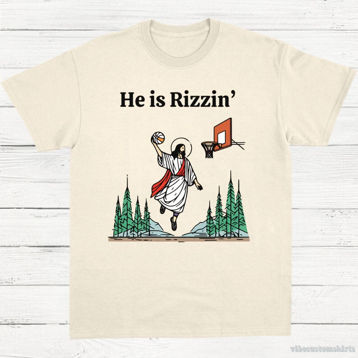 T-Shirt Natural / S He is Rizzin Jesus Meme Shirt