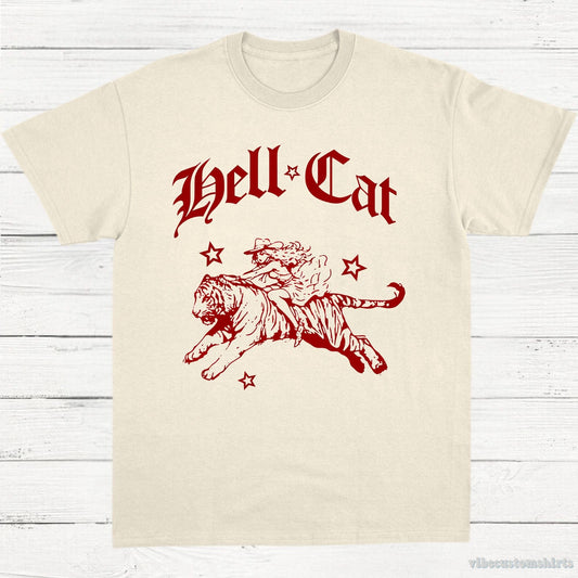 T-Shirt Natural / S Hell Cat Cowgirl Riding Tiger Shirt