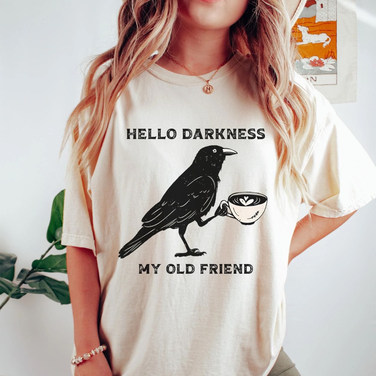 T-Shirt Natural / S Hello Darkness My Old Friend Crow Shirt