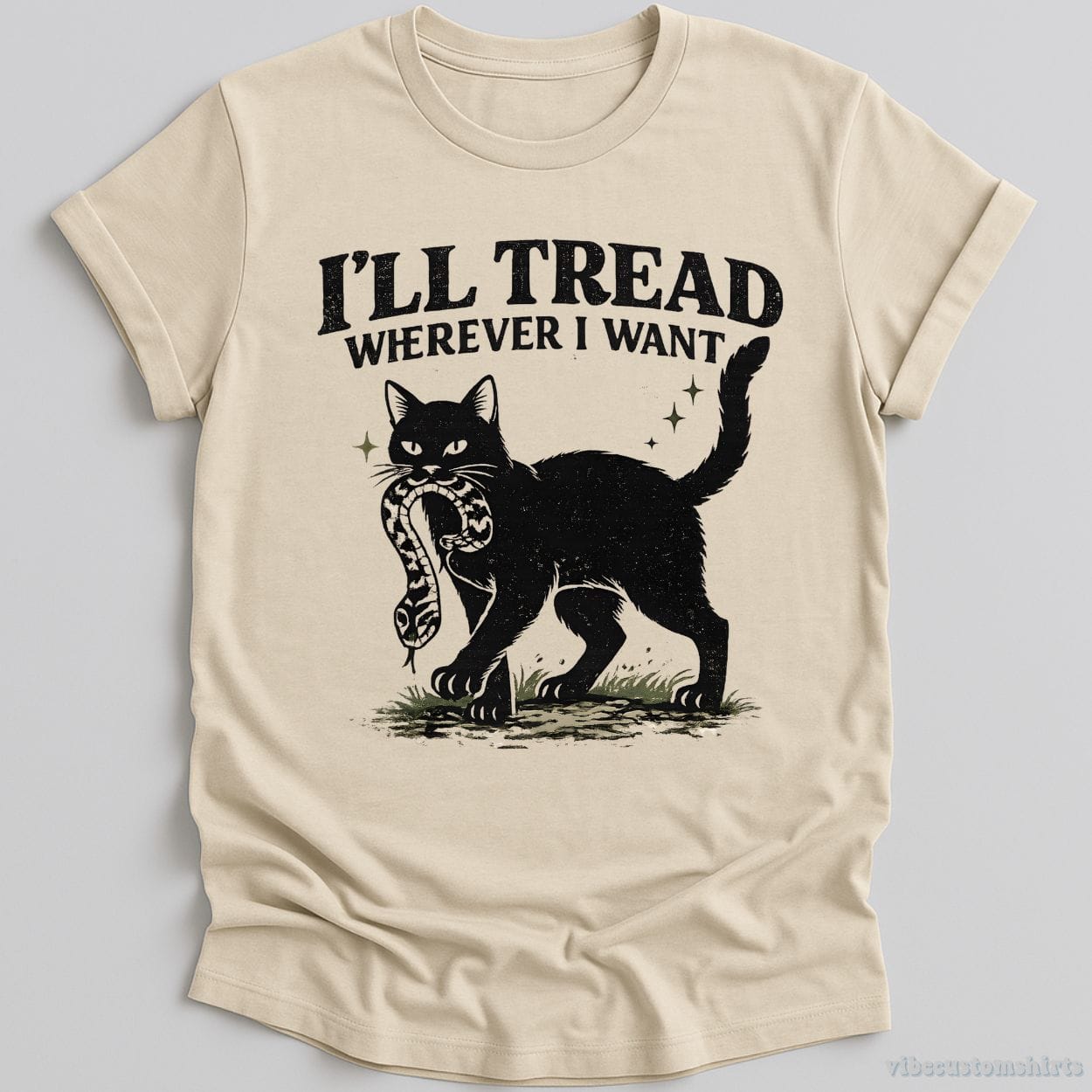 T-Shirt Natural / S I'll Tread Wherever I Want Black Cat and Snake Shirt