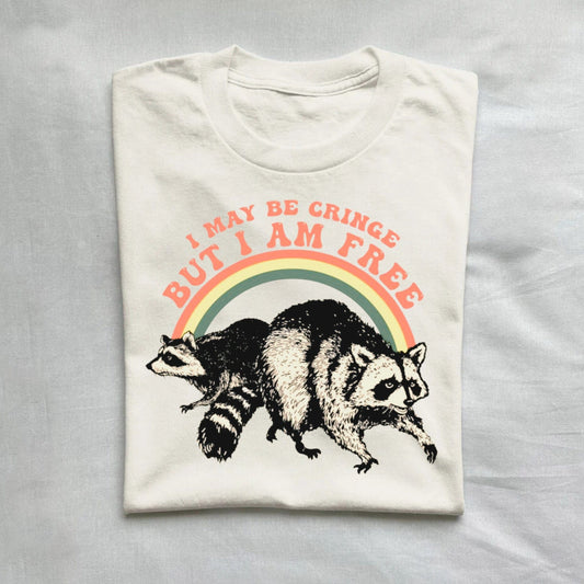 T-Shirt Natural / S I May Be Cringe But I Am Free Raccoon Shirt