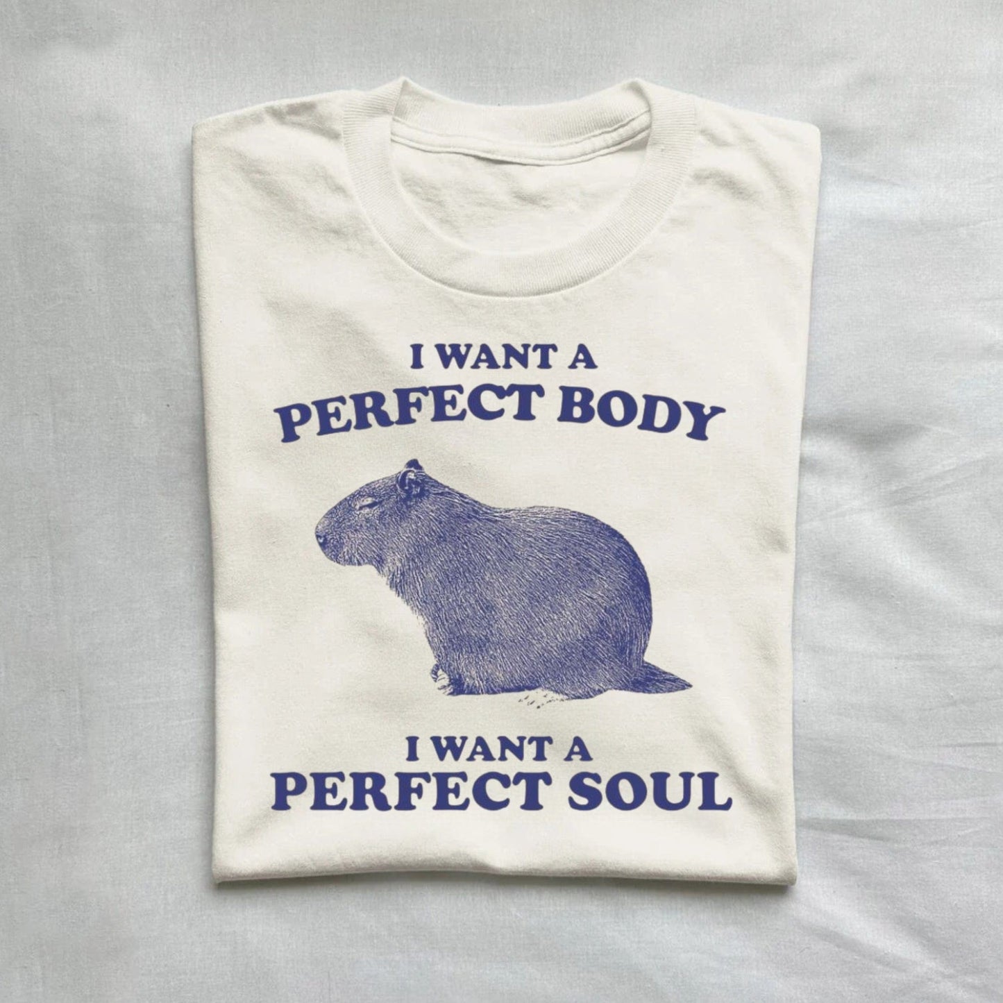 T-Shirt Natural / S I Want A Perfect Body I Want A Perfect Soul Capybara Shirt