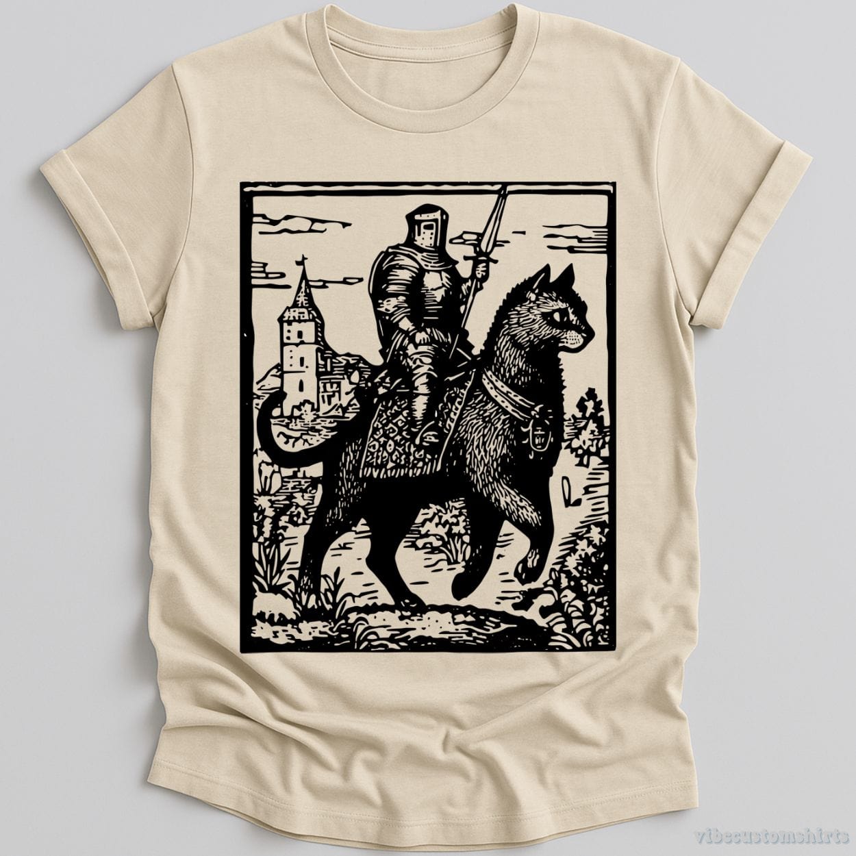 T-Shirt Natural / S Knight Cat Rider Vintage Graphic Shirt