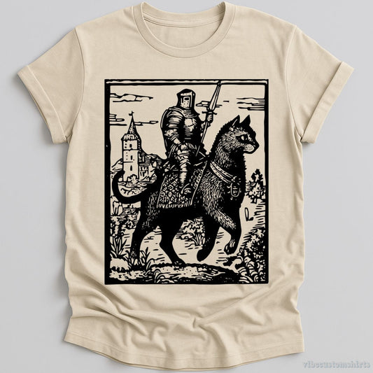 T-Shirt Natural / S Knight Cat Rider Vintage Graphic Shirt