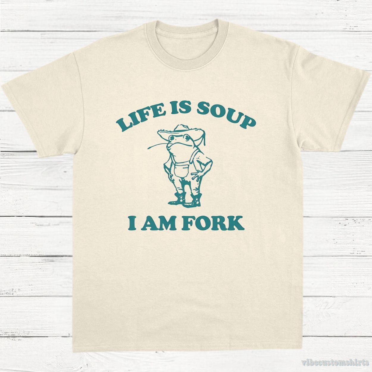 T-Shirt Natural / S Life Is Soup I Am Fork Frog Vintage T-Shirt