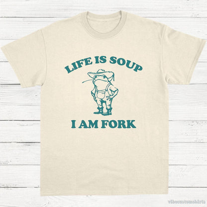 T-Shirt Natural / S Life Is Soup I Am Fork Frog Vintage T-Shirt