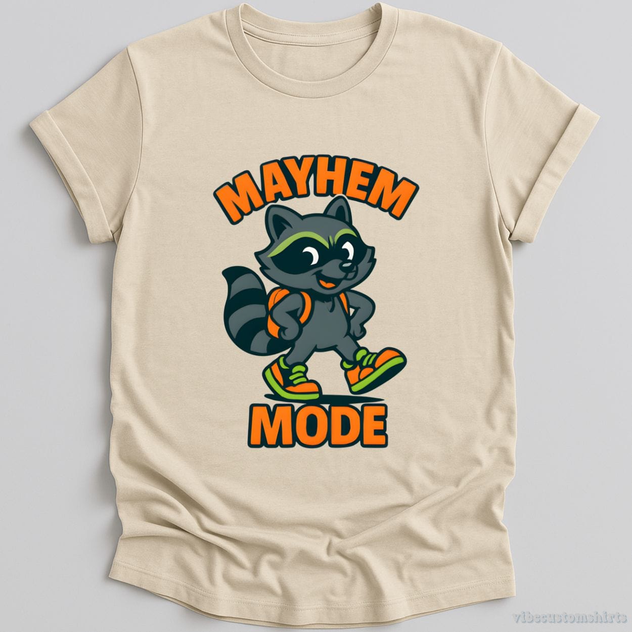 T-Shirt Natural / S Mayhem Mode Cute Raccoon Cartoon Shirt
