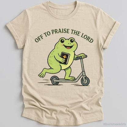 T-Shirt Natural / S Off To Praise The Lord Vintage Frog Humor Shirt