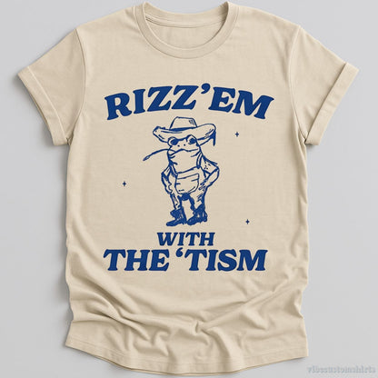 T-Shirt Natural / S Rizz Em With The Tism Vintage Shirt, Autism Awareness T-Shirt, Farmer Cute Frog Tee, Retro Cartoon T Shirt, Meme Frog T Shirt, Fun Gift
