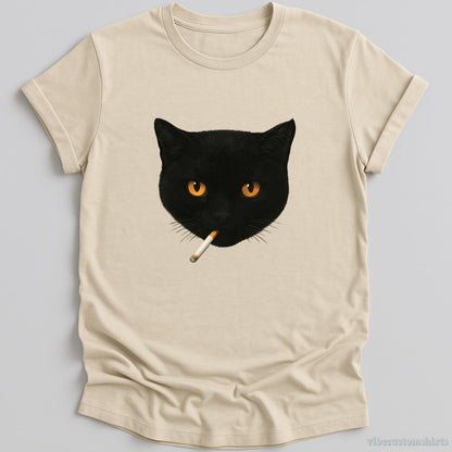 T-Shirt Natural / S Smoking Black Cat Funny Shirt