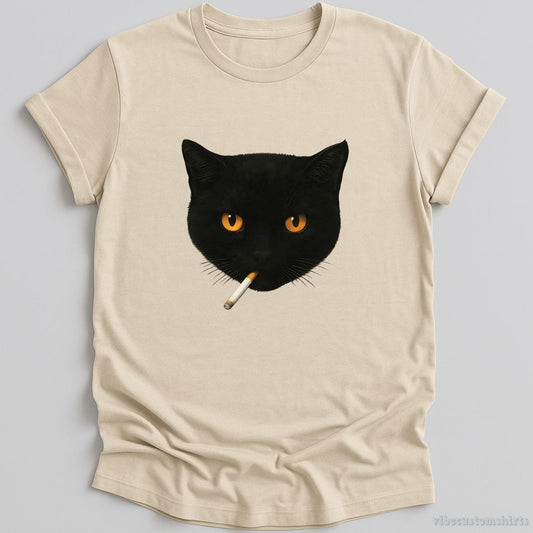 T-Shirt Natural / S Smoking Black Cat Funny Shirt