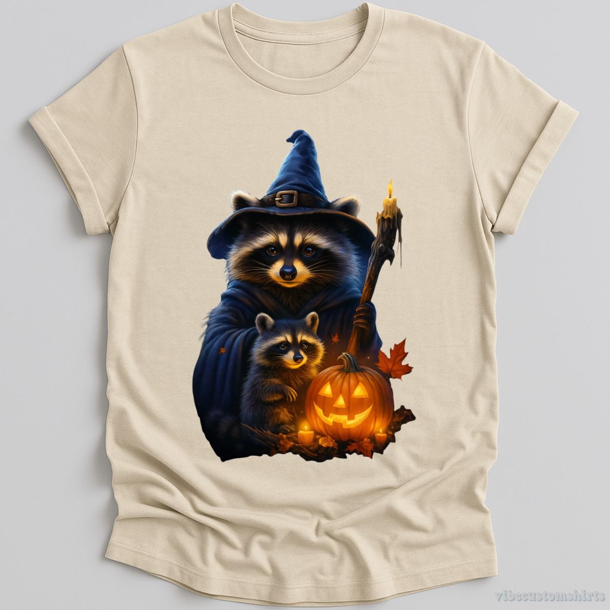 T-Shirt Natural / S Spooky Baby Raccoon Wizard Halloween Shirt