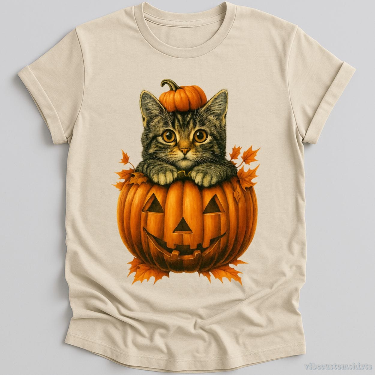 T-Shirt Natural / S Spooky Cat in Pumpkin Halloween Shirt