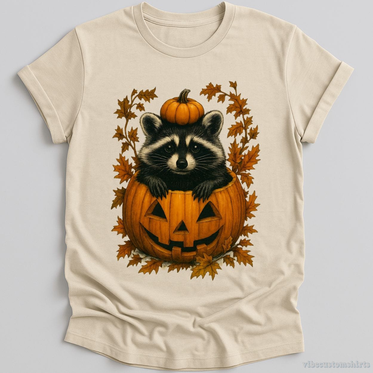 T-Shirt Natural / S Spooky Raccoon in Pumpkin Halloween Shirt