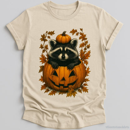 T-Shirt Natural / S Spooky Raccoon in Pumpkin Halloween Shirt