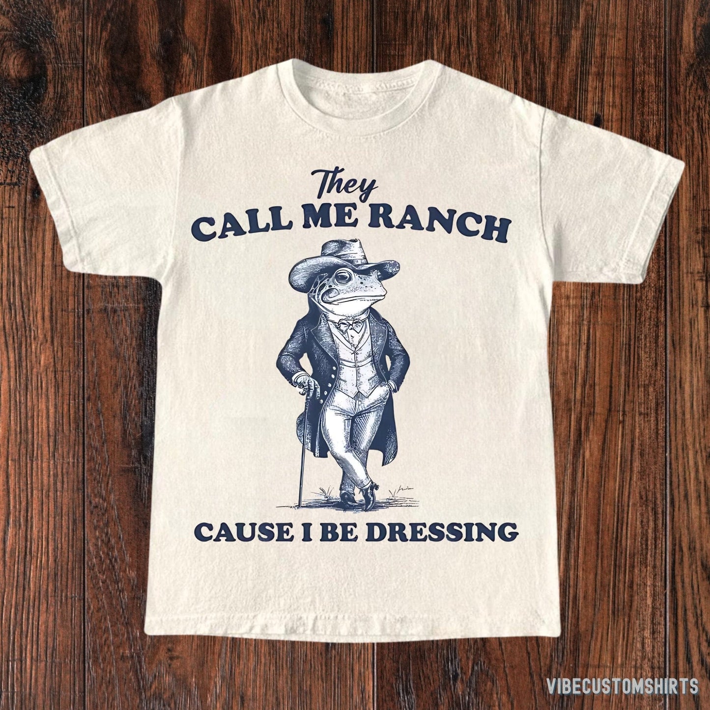 T-Shirt Natural / S They Call Me Ranch Cause I Be Dressing Vintage Shirt, Retro Frog Shirt, Unhinged Gen Z Meme T-Shirt, Funny Frog Dressed Tuxedo, Gag Gift