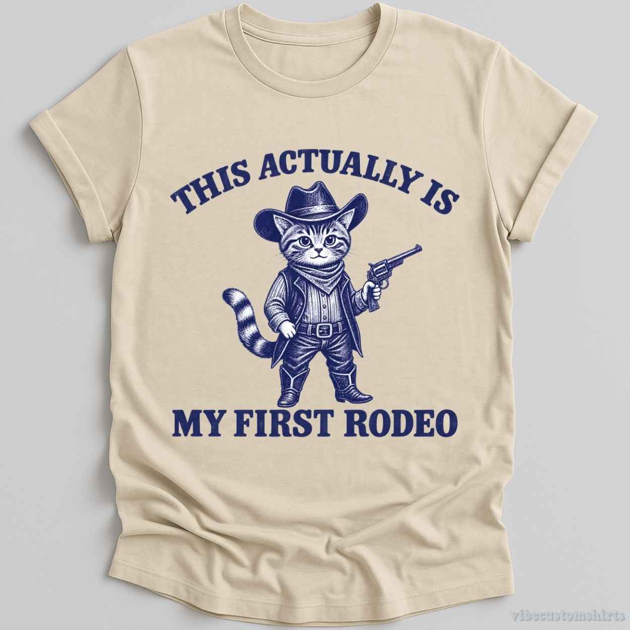 T-Shirt Natural / S This Actually Is My First Rodeo Cowboy Cat Shirt