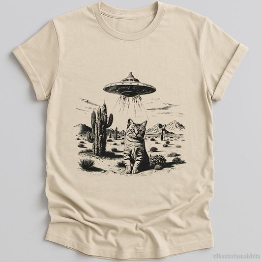T-Shirt Natural / S Ufo Cat Western Vintage Style Shirt
