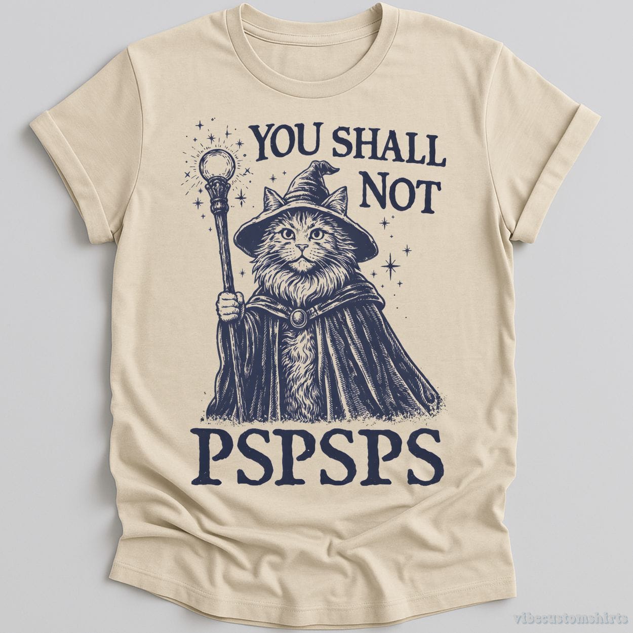 T-Shirt Natural / S You Shall Not PSPSPS Medieval Cat Wizard Shirt