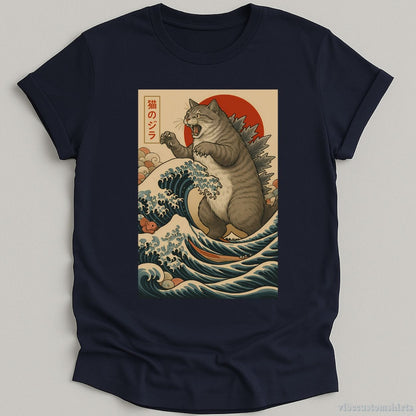T-Shirt Navy / S Catzilla Japanese Art Funny Cat Shirt
