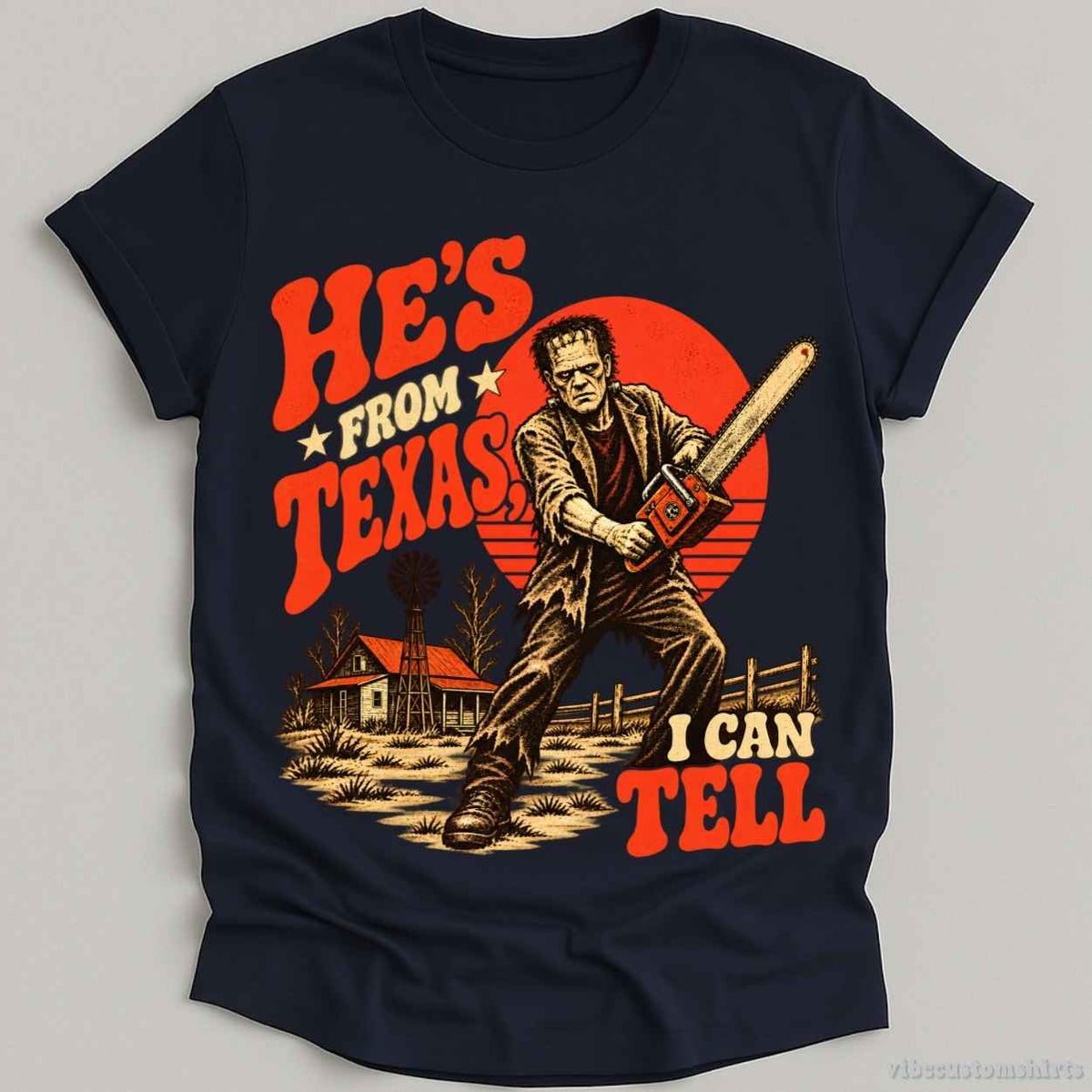 T-Shirt Navy / S He's From Texas I Can Tell Halloween Shirt