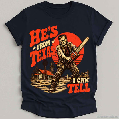 T-Shirt Navy / S He's From Texas I Can Tell Halloween Shirt