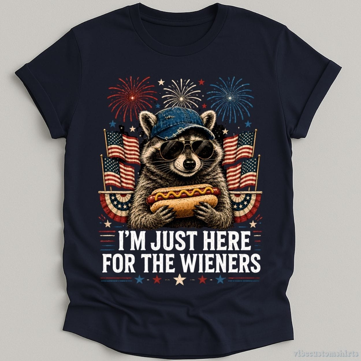 T-Shirt Navy / S I'm Just Here For The Wieners Patriotic Raccoon Shirt