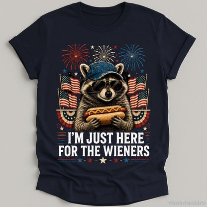 T-Shirt Navy / S I'm Just Here For The Wieners Patriotic Raccoon Shirt