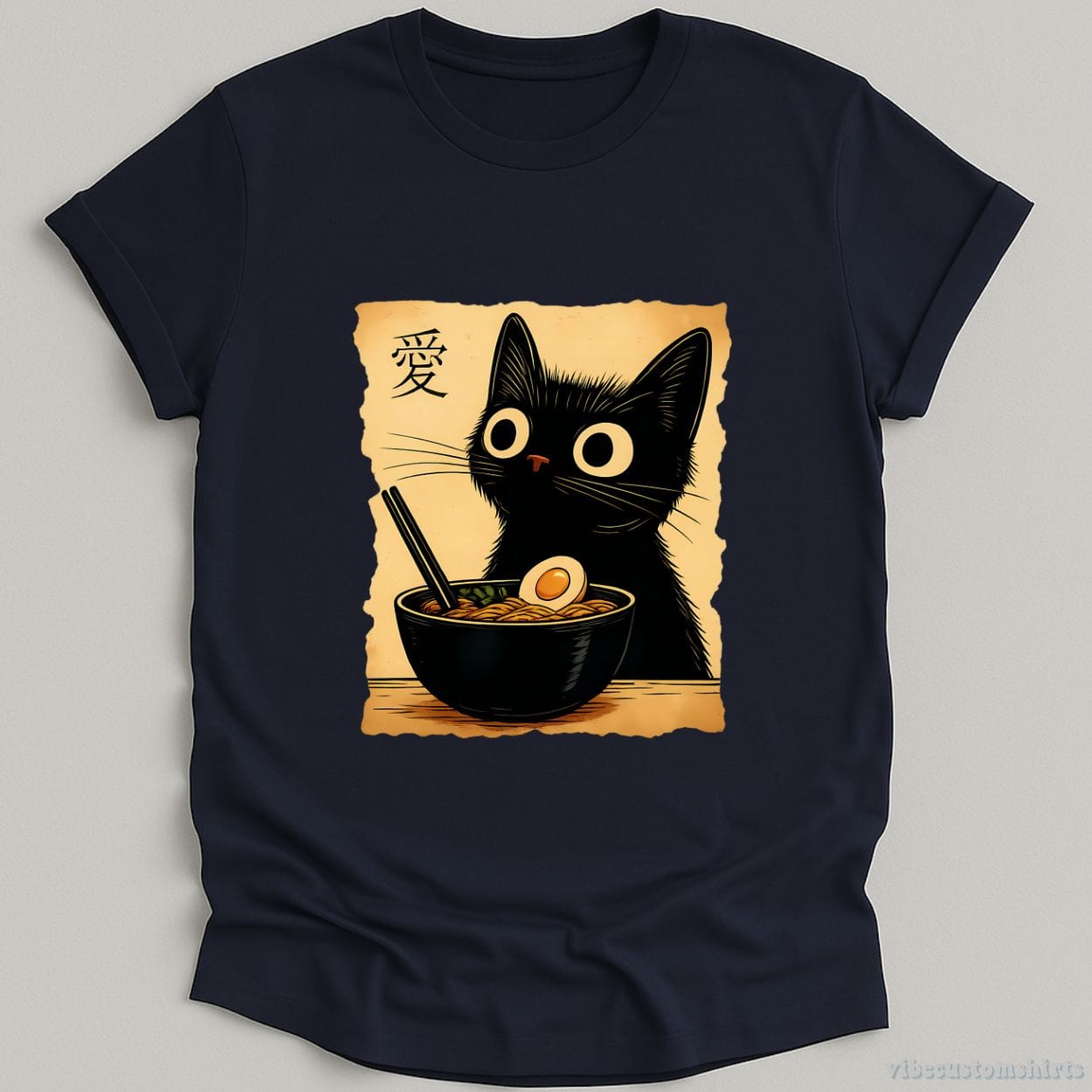 T-Shirt Navy / S Japanese Ramen Cat Anime Shirt