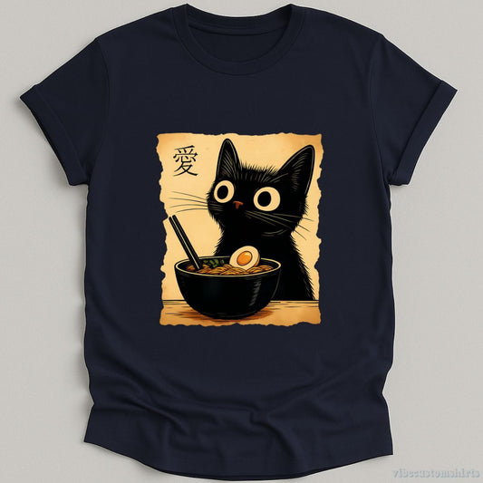 T-Shirt Navy / S Japanese Ramen Cat Anime Shirt