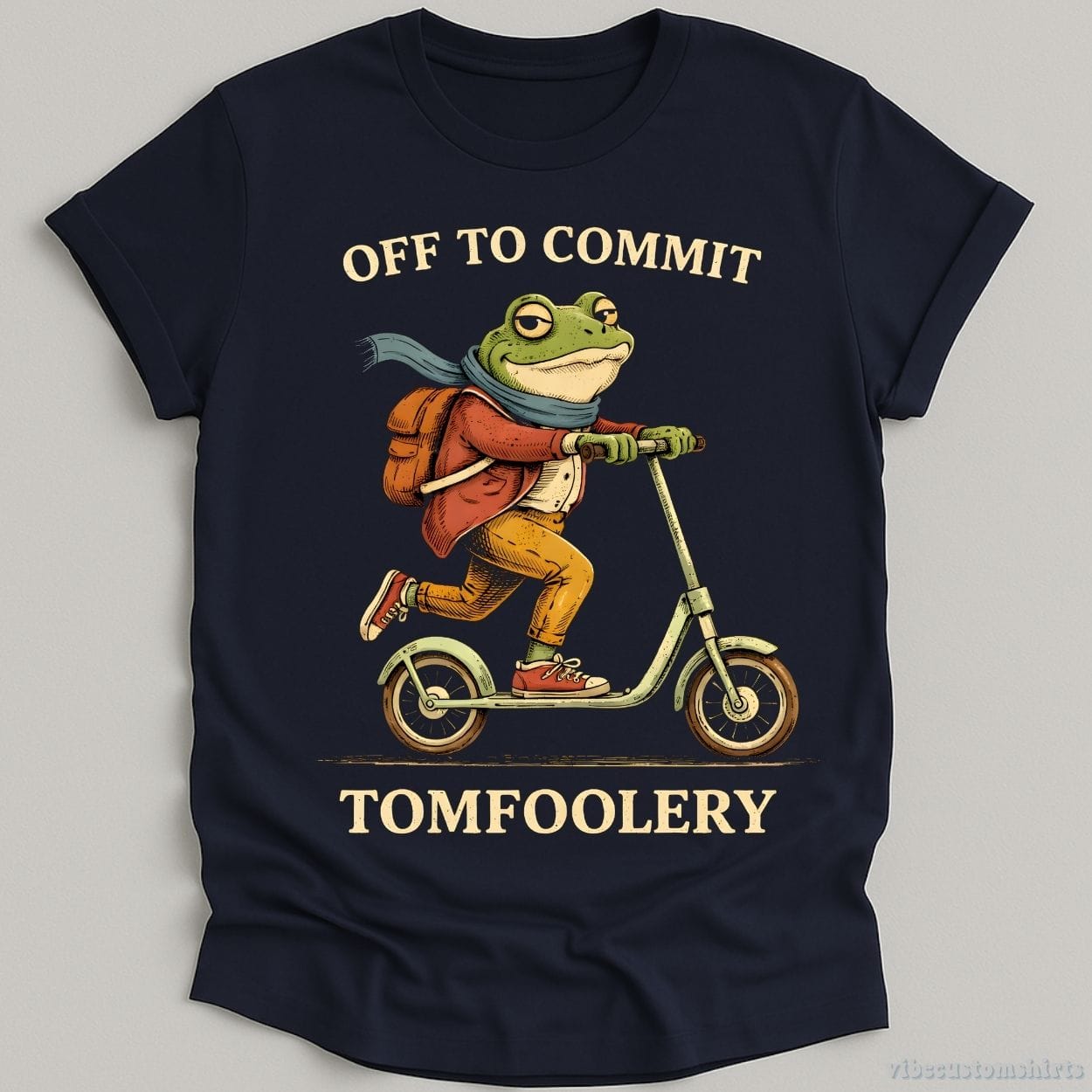 T-Shirt Navy / S Off To Commit Tomfoolery Scooter Frog Shirt