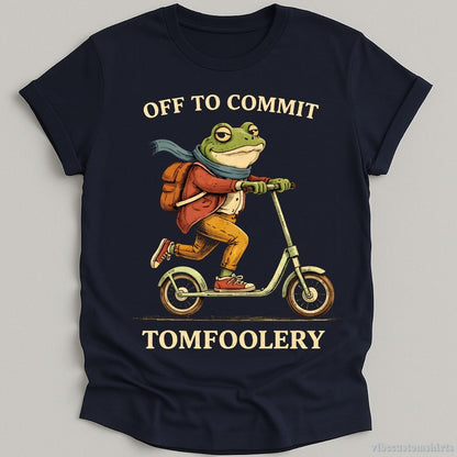 T-Shirt Navy / S Off To Commit Tomfoolery Scooter Frog Shirt