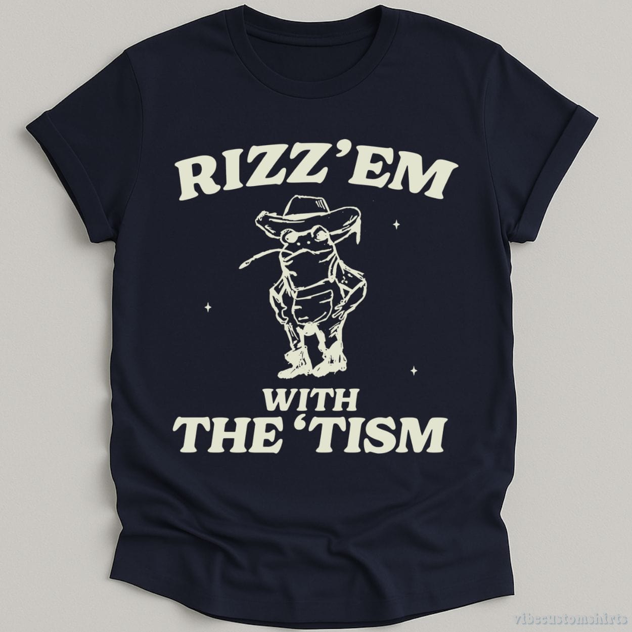 T-Shirt Navy / S Rizz Em With The Tism Vintage Shirt, Autism Awareness T-Shirt, Farmer Cute Frog Tee, Retro Cartoon T Shirt, Meme Frog T Shirt, Fun Gift
