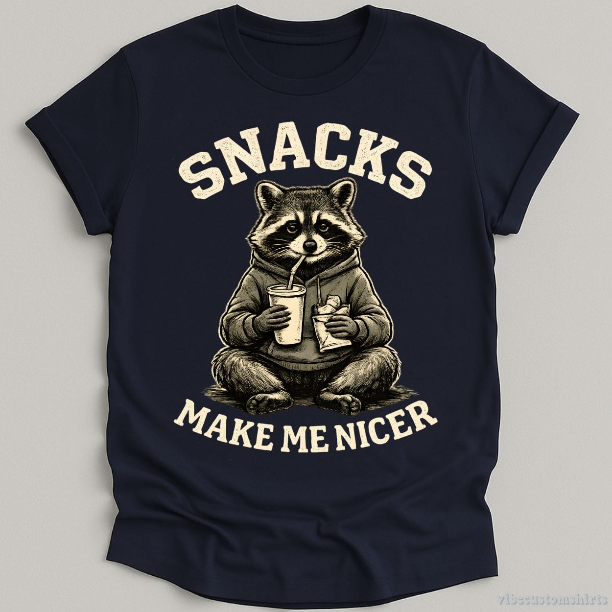 T-Shirt Navy / S Snacks Make Me Nicer Trash Panda Shirt
