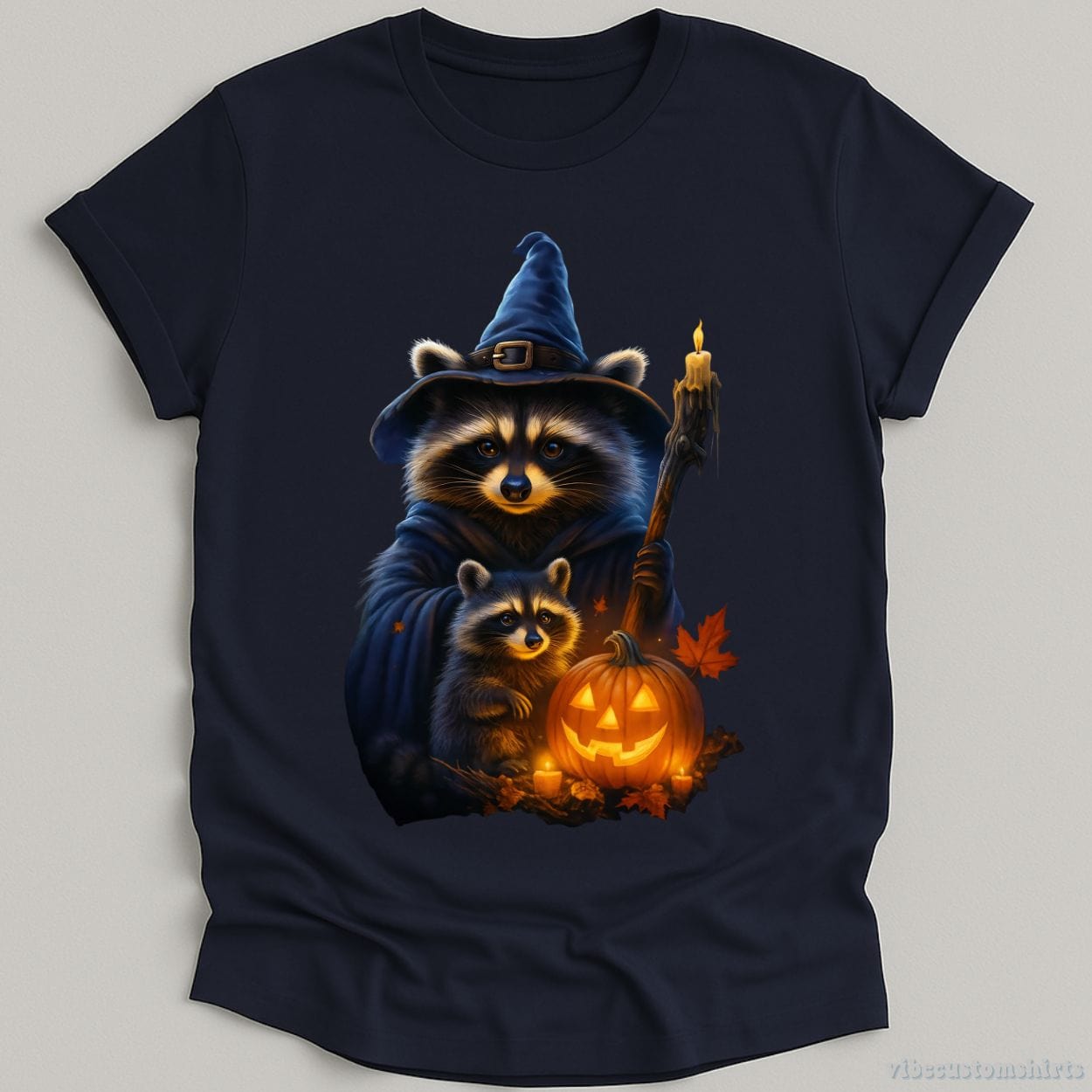 T-Shirt Navy / S Spooky Baby Raccoon Wizard Halloween Shirt