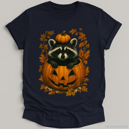 T-Shirt Navy / S Spooky Raccoon in Pumpkin Halloween Shirt