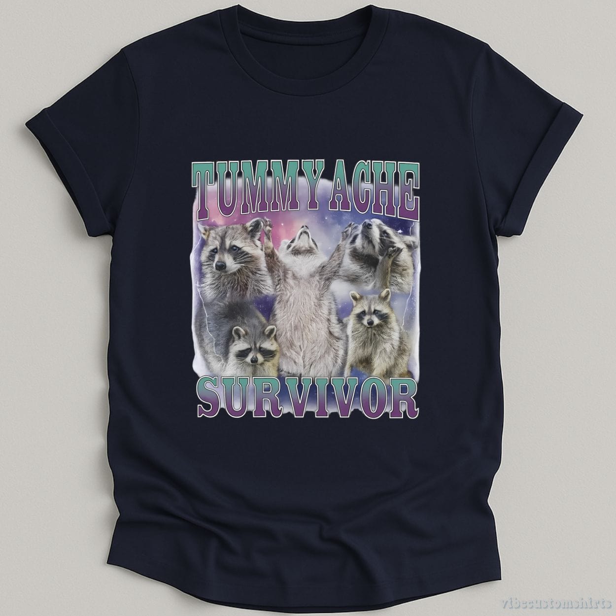 T-Shirt Navy / S Tummy Ache Survivor Raccoon Meme Shirt