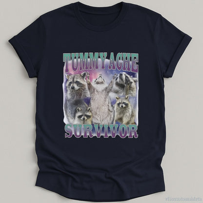 T-Shirt Navy / S Tummy Ache Survivor Raccoon Meme Shirt