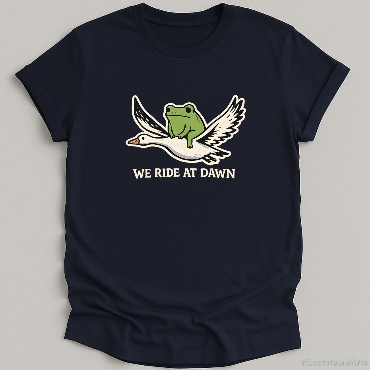 T-Shirt Navy / S We Ride At Dawn Frog Riding Goose Vintage Shirt