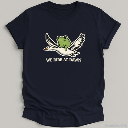 T-Shirt Navy / S We Ride At Dawn Frog Riding Goose Vintage Shirt