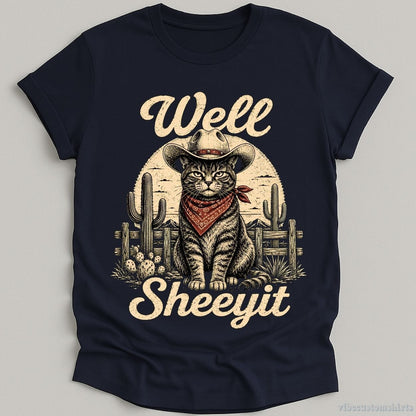 T-Shirt Navy / S Well Sheeyit Cowboy Cat Western Shirt