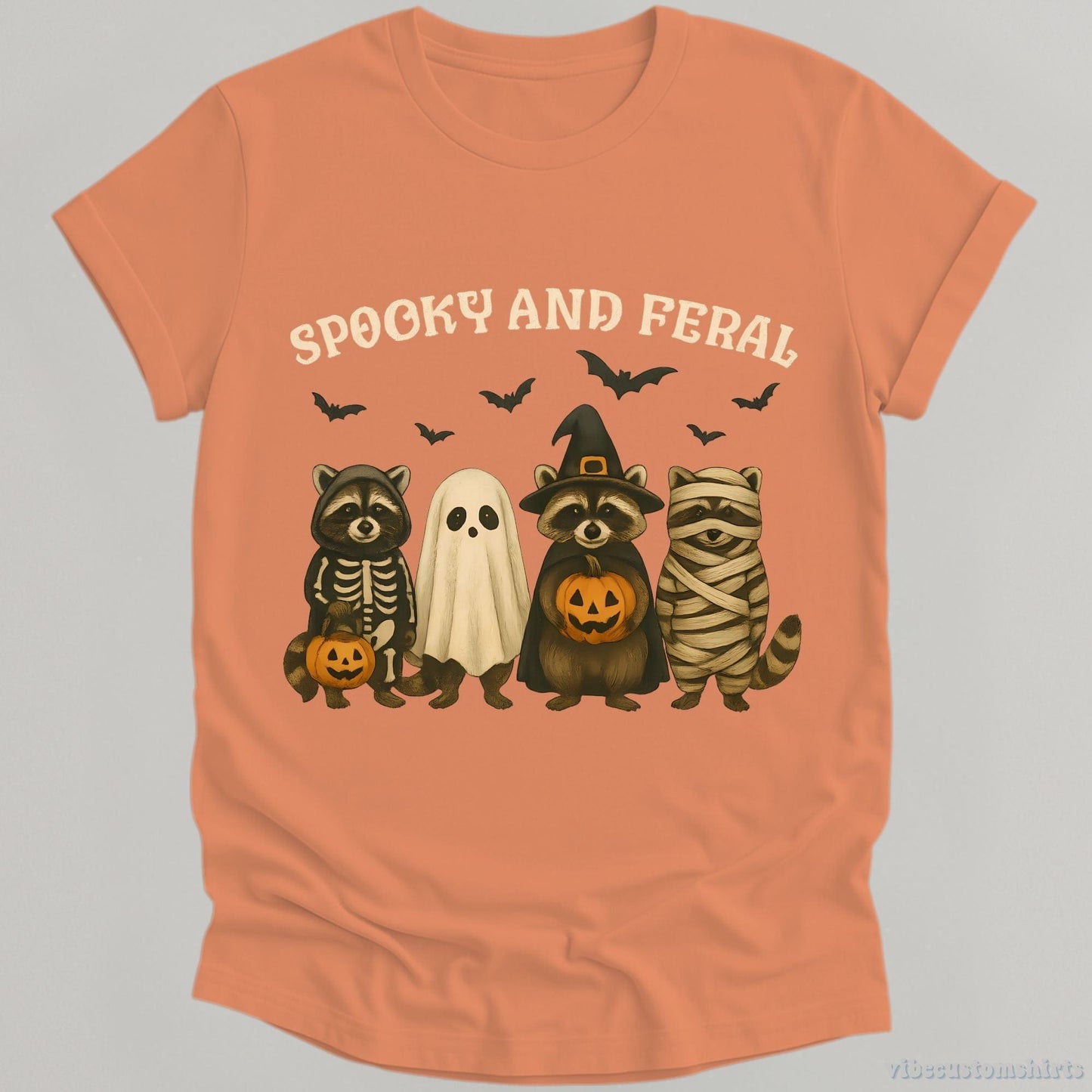 T-Shirt Orange / S Spooky and Feral Raccoon Halloween Shirt
