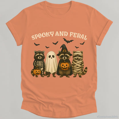 T-Shirt Orange / S Spooky and Feral Raccoon Halloween Shirt