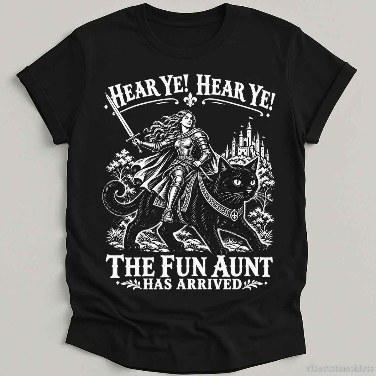 T-Shirt S / Black Hear Ye! The Fun Aunt Has Arrived Cat Shirt