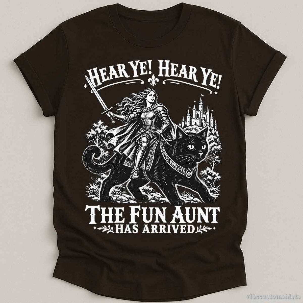 T-Shirt S / Dark Chocolate Hear Ye! The Fun Aunt Has Arrived Cat Shirt