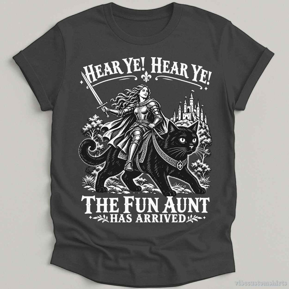 T-Shirt S / Dark Heather Grey Hear Ye! The Fun Aunt Has Arrived Cat Shirt