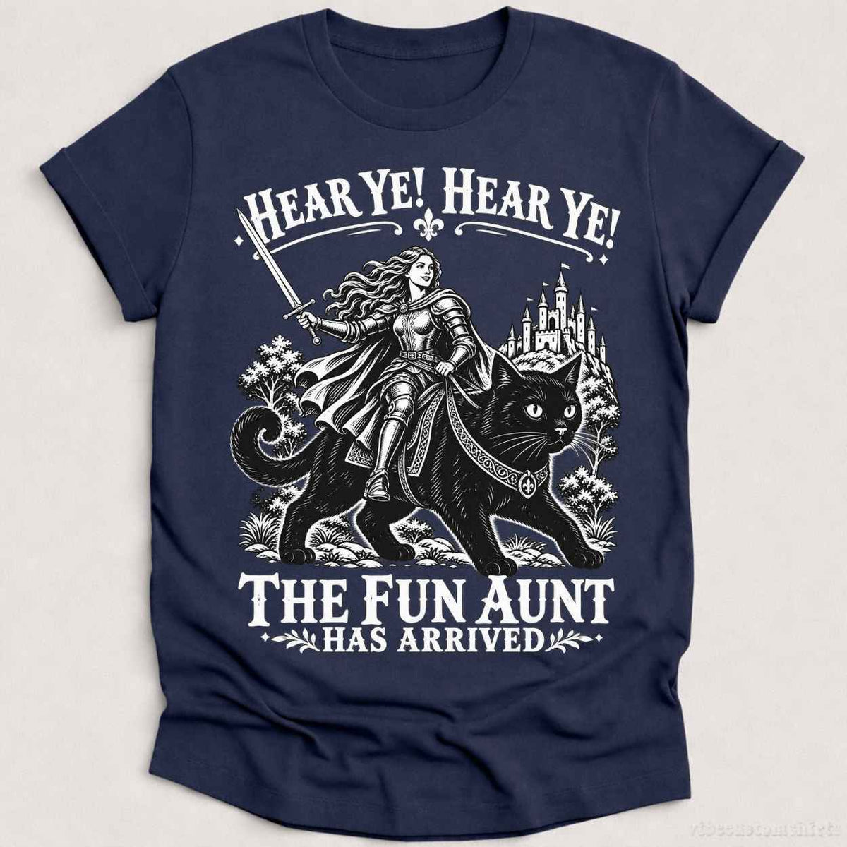 T-Shirt S / Heather Navy Hear Ye! The Fun Aunt Has Arrived Cat Shirt